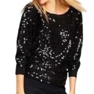 INC very dark gray sparkly sweater black sequins boat neck, dressy occasions EUC